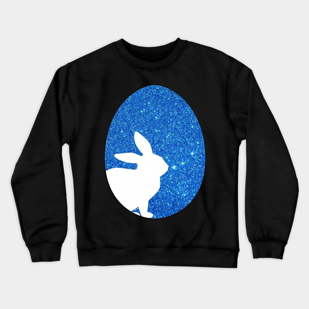 Easter Bunny Silhouette in Blue Faux Glitter Easter Egg Crewneck Sweatshirt by Felicity-K